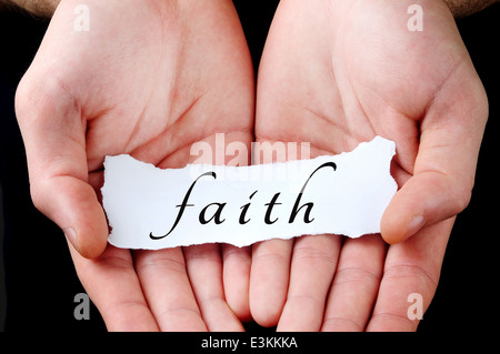 Man holding foi mot à Palm Banque D'Images