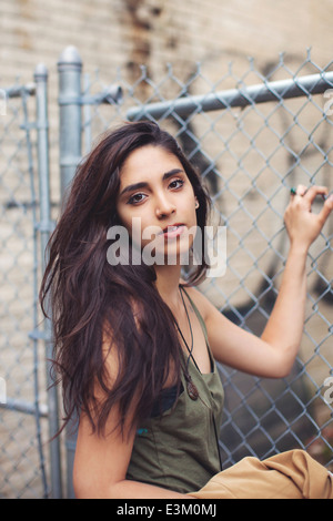 Portrait of young woman wearing tank top, Massachusetts, USA Banque D'Images