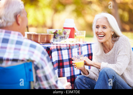 Senior Couple Enjoying Camping Holiday In Countryside Banque D'Images
