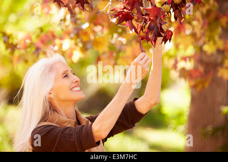 Young Woman Relaxing In Paysage d'automne Banque D'Images