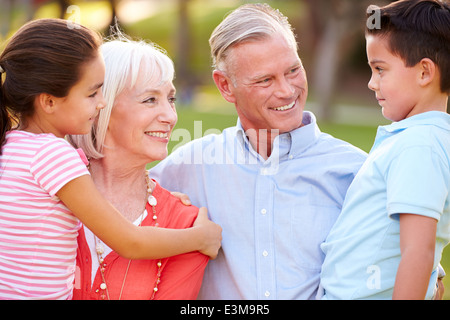 Portrait en extérieur des grands-parents avec leurs petits-enfants dans le parc Banque D'Images