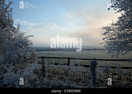 Vue sur les champs d'un après-midi de décembre très froid Banque D'Images