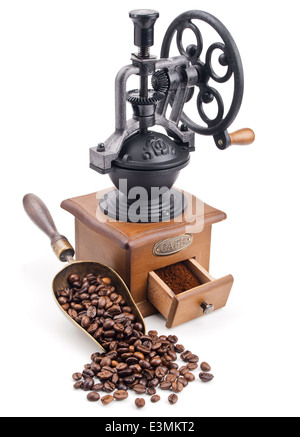 Moulin à café rétro avec boule de café torréfié Banque D'Images