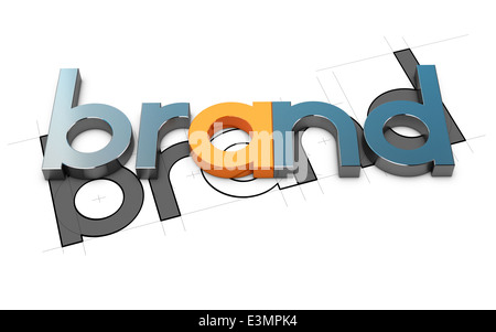 Mot 3D sur fond blanc et un dessin, concept illustration de conception de marque. Banque D'Images