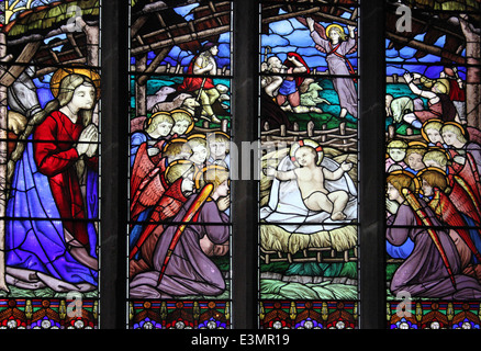 La fenêtre de la Nativité dans la chapelle de St Werburgh, par Michael O'Connor (1853), la cathédrale de Chester, Royaume-Uni Banque D'Images