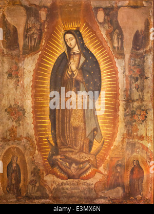 18e siècle peinture à l'huile de la Virgen de Guadalupe dans l'ex couvent de San Agustin, Yuriria, Guanajuato. Artiste inconnu. Banque D'Images