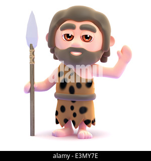 3d Caveman hunter avec sa lance redoutable Banque D'Images