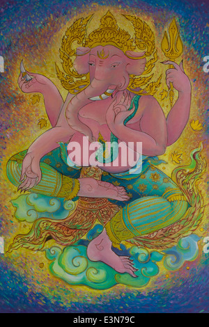 Dieu de l'Hindouisme, Ganesh aquarelles sur le mur. Banque D'Images