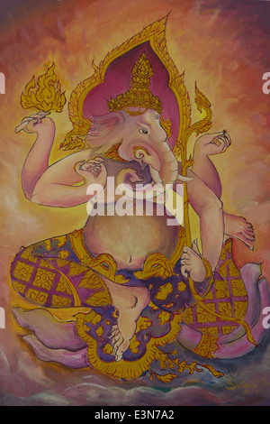 Dieu de l'Hindouisme, Ganesh aquarelles sur le mur. Banque D'Images