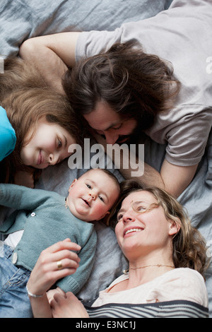 High angle view of family cute baby girl Banque D'Images