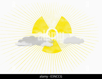 Un symbole radioactif au lieu d'un soleil parmi les nuages Banque D'Images