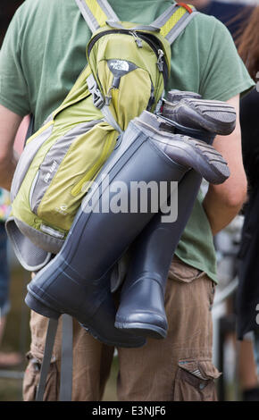 Bottes Wellington sont vus à la 2014 Festival de Glastonbury dans le Somerset. Banque D'Images