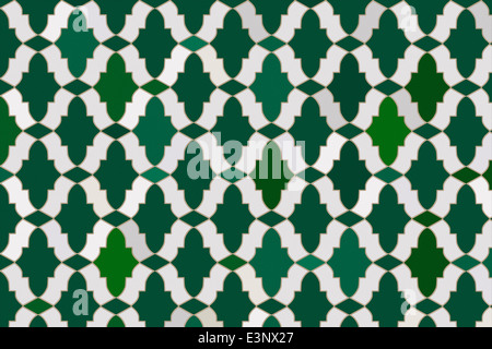 Carreaux de mosaïque avec trois formes de carreaux de base pour créer un design marocain en vert et blanc avec de légères variations dans les couleurs Banque D'Images