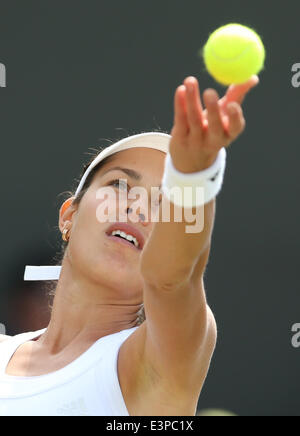 London, Londres, Royaume-Uni. 26 Juin, 2014. La Serbie Ana Ivanovic sert pendant le féminin deuxième tour contre la Chine Zheng Jie au Wimbledon Wimbledon en 2014, le sud-ouest de Londres, le 26 juin 2014. Credit : Meng Yongmin/Xinhua/Alamy Live News Banque D'Images