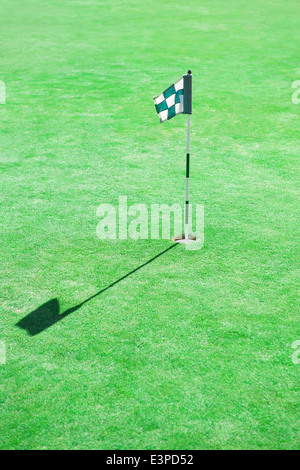 Drapeau de golf dans le trou sur le Green Banque D'Images