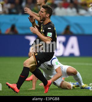 (140626) -- SAO PAULO, le 26 juin 2014 (Xinhua) -- la Belgique Dries Mertens (avant) réagit au cours d'un groupe H match entre la Corée et la Belgique de la Coupe du Monde FIFA 2014 à l'Aréna de Sao Paulo Stadium à Sao Paulo, Brésil, le 26 juin 2014. (Xinhua/Li Ga)(xzj) Banque D'Images