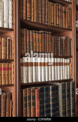 Livres anciens sont alignés et bien affiché sur des étagères dans la bibliothèque à Tatton Park, Cheshire, Royaume-Uni Banque D'Images