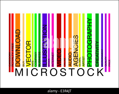 Mot MICROSTOCK concept en code-barres avec des mots, moderne, concept, scénario Banque D'Images