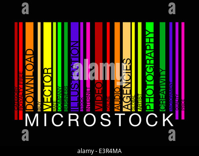 Mot MICROSTOCK concept en code-barres avec des mots, moderne, concept, scénario Banque D'Images