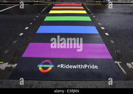 Londres, Royaume-Uni. 28 Juin, 2014. London's premier passage Arc-en-ciel dévoilé à Londres 2014 Fierté de Pall Mall East. Le passage pour piétons, symbolise les couleurs du drapeau Gay Pride et la communauté LGBT. Crédit : Paul Brown/Alamy Live News Banque D'Images