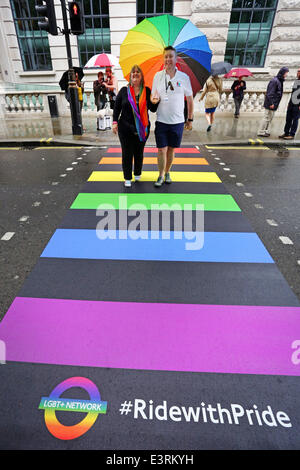 Londres, Royaume-Uni. 28 Juin, 2014. London's premier passage Arc-en-ciel dévoilé à Londres 2014 Fierté de Pall Mall East. Le passage pour piétons, symbolise les couleurs du drapeau Gay Pride et la communauté LGBT. Crédit : Paul Brown/Alamy Live News Banque D'Images