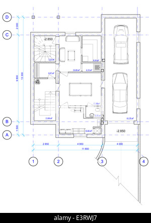 Plan d'architecture de 0 étage de la maison Banque D'Images