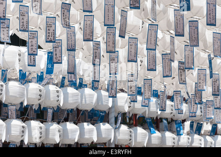 Des centaines de lanternes en papier accroché au Temple Jogyesa à Séoul avant la naissance de Bouddha. Banque D'Images