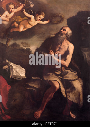 Bologne, Italie - 16 mars 2014 : Peinture de st. Par Jerome (Ludovico Carracci 1555 - 1619) dans l'église San Martino. Banque D'Images