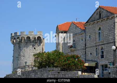 Vestiges de remparts, île de Korcula, Croatie Banque D'Images