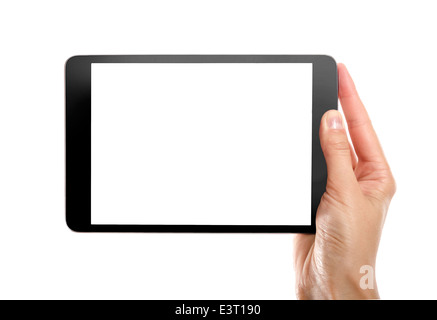Teen femelle hands holding tablet pc générique, isolé. Banque D'Images