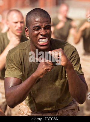 Les recrues de l'US Marine Corps durant la Marine Corps au Programme d'Arts Martiaux Marine Corps Recruter Depot 3 Juin, 2014 à Parris Island, S.C., le 3 juin 2014. Banque D'Images