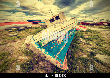 Vieux bateau, épave, vintage style rétro. Banque D'Images