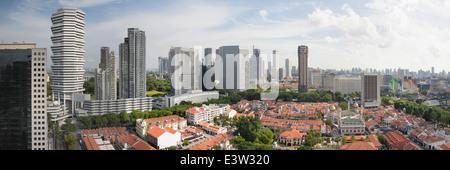 Kampong Glam avec Singapore City Skyline et la Mosquée Sultan Panorama Vue aérienne Banque D'Images