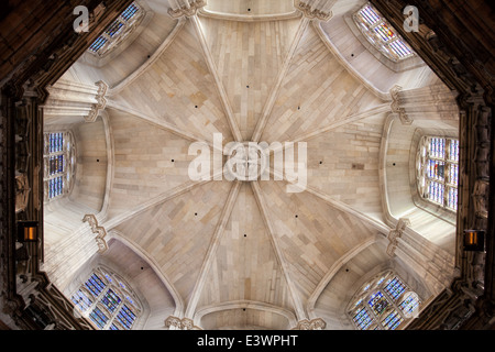 Voûte nervurée gothique de la cathédrale de Barcelone en Catalogne, Espagne. Banque D'Images