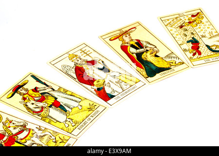 Cinq cartes de tarot utilisé pour dire de fortune Banque D'Images