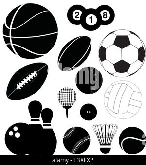 Série d'illustrations en noir de ballons de sport Illustration de Vecteur