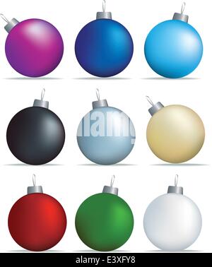 Décorations de Noël jeu de boules de couleur sur fond blanc Illustration de Vecteur