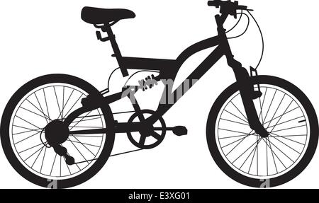 Vélo a suspension et une trame de taille moyenne, est noir sur fond blanc et la version vectorisée est facilement modifiable Illustration de Vecteur