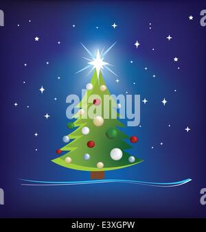 Arbres de Noël illustration moderne sur bleu ciel de nuit Illustration de Vecteur