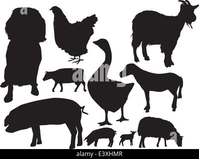 Illustration d'une sélection d'animaux de ferme en silhouette Illustration de Vecteur