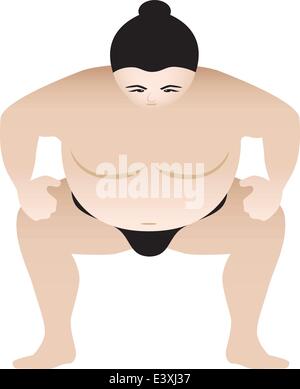 Lutteur de sumo dans une position accroupie, illustartion Illustration de Vecteur