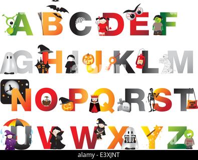 A à Z de l'alphabet pour enfants horreur fantasmagorique Illustration de Vecteur