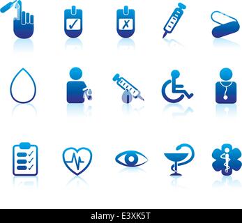 Diabète et soins médicaux et hospitaliers symboles et icônes Illustration de Vecteur