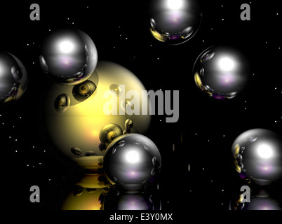 Image générée par ordinateur de sphères transparentes sur fond coloré Banque D'Images