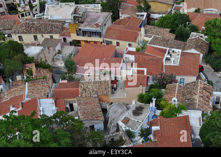 Vue panoramique sur le quartier Anafiotika traditionnels. Athènes, Grèce Banque D'Images