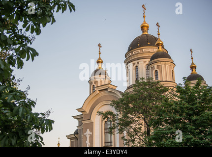 Cathédrale de la Transfiguration du Sauveur, principal temple orthodoxe et un centre d'affaires 'tolychny" (Metropolitan), Donetsk, Ukraine Banque D'Images