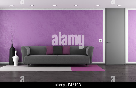 Purple lounge avec canapé moderne et porte fermée - rendering Banque D'Images