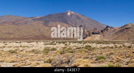 Plaines Ucanca, une plaine sédimentaire à côté de Los Roques de Garcia et pic de Teide, Tenerife, Canaries. Banque D'Images