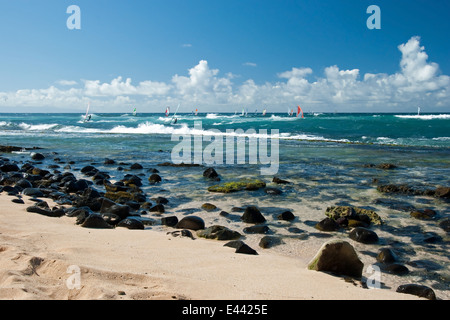 Des planches à un coup de vent sur l'île de Maui Banque D'Images