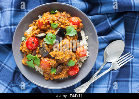 Curry végétarien lentilles et aubergine. Banque D'Images